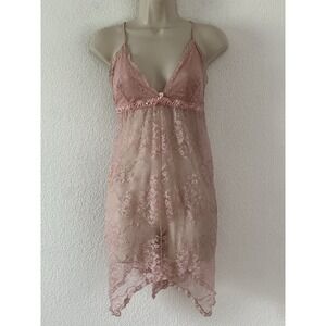 Pink Sheer Lace Chemise Slip Dress Empire Waist Dainty Coquette 1XL Runs Small